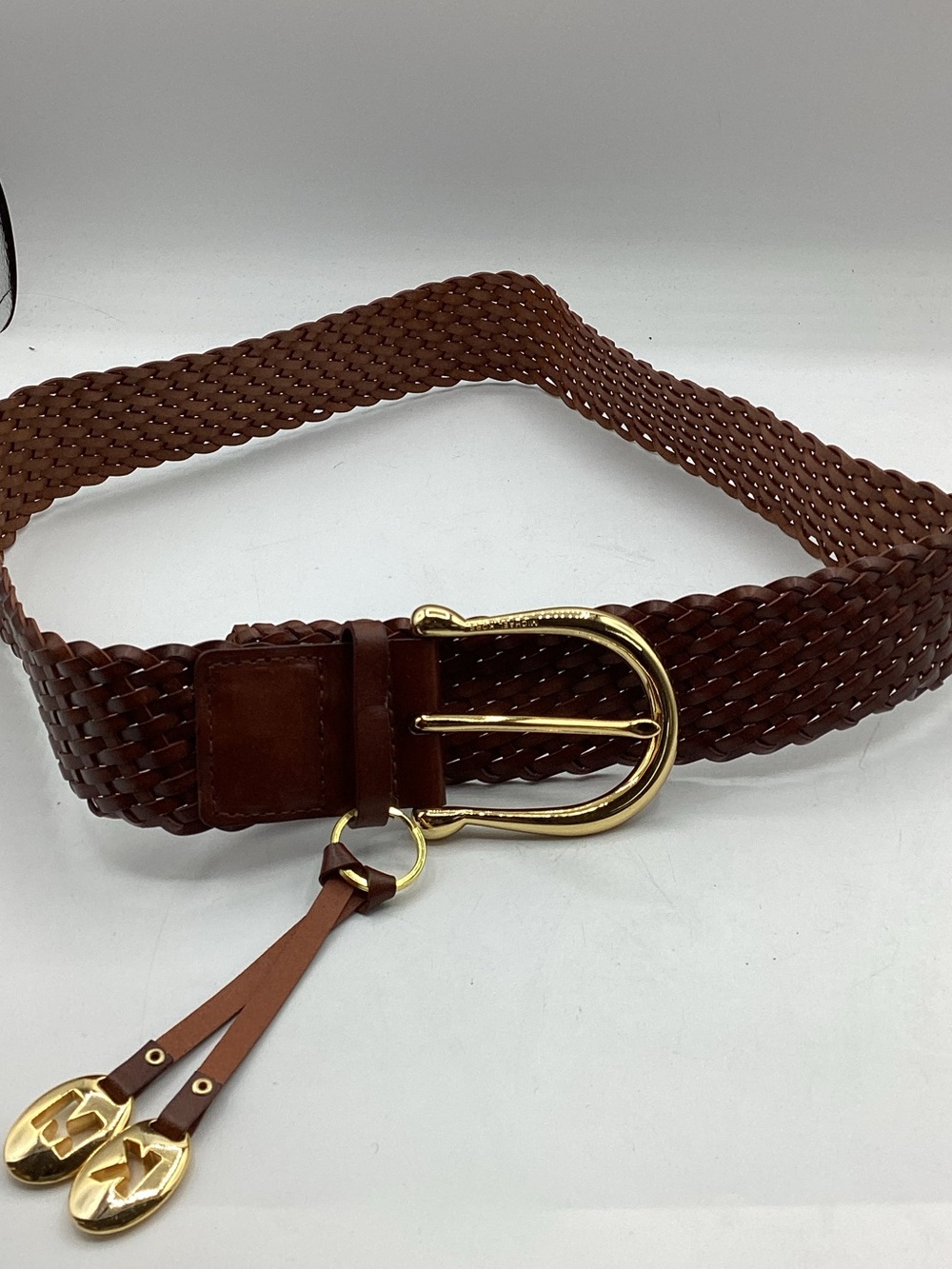 Michael Kors Women's Braided Leather Belt in Brown with Gold Buckle Size Large